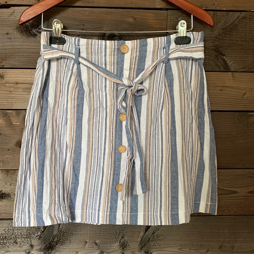 Linen blend striped skirt